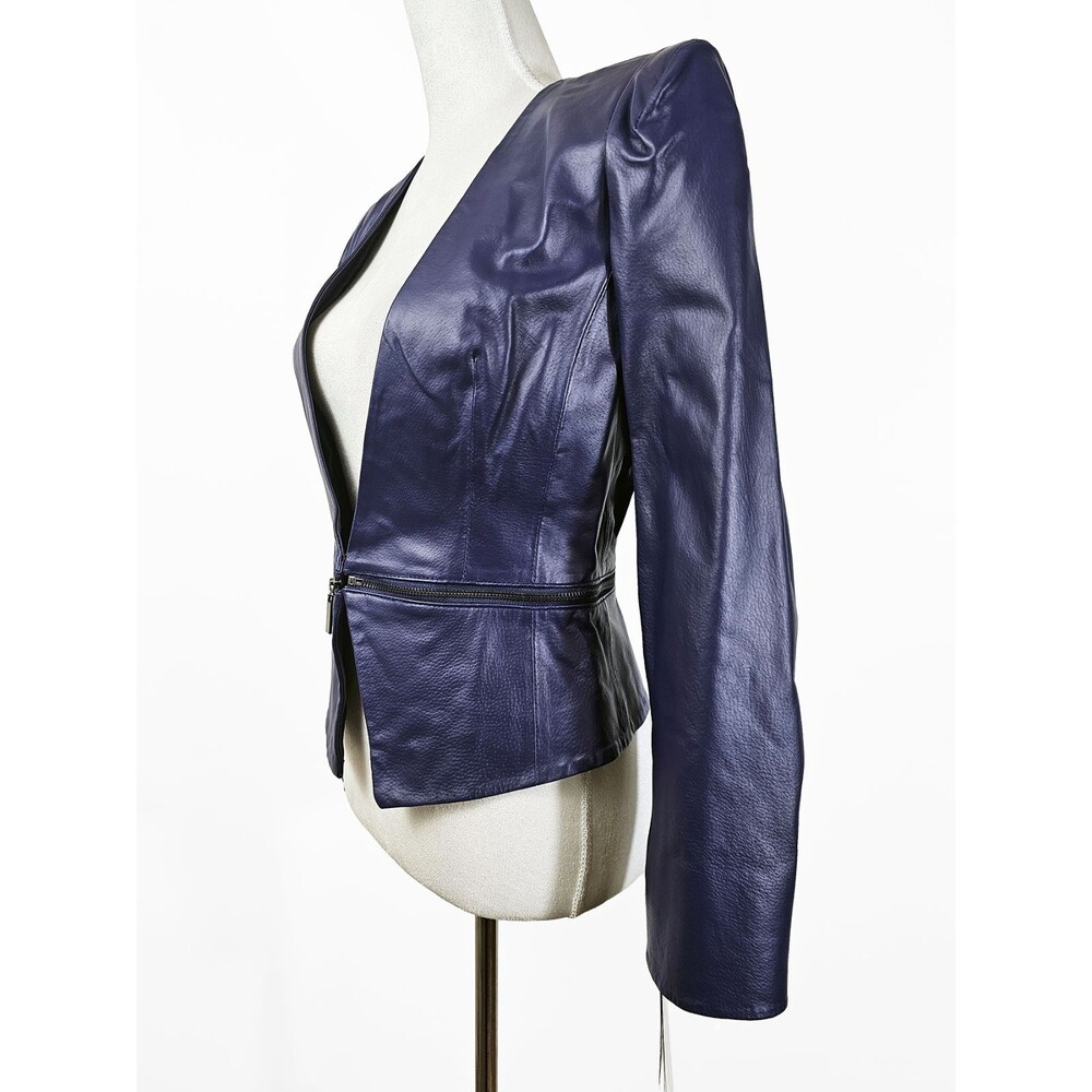 Hal Rubenstein Small Dark Purple Leather Blazer Jacket Retro Cropped - Picture 5 of 11